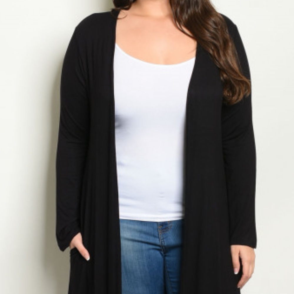 Last 1 SIZE XL! LONG BLACK KNIT DUSTER/ CARDIGAN - Picture 2 of 6